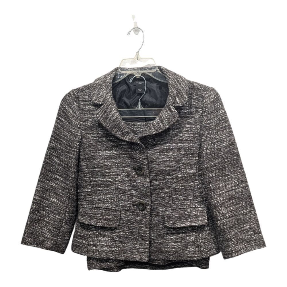 Ann Taylor Gray & White Boucle Wool Blend Blazer & Mini Skirt Suit Set, 8/8P